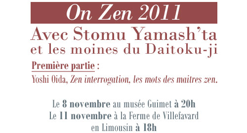 Stomu Yamash'ta et les moines du Daitokuji - Le 8 novembre au musée Guimet à 20h, Le 11 novembre à la Ferme de Villefavard en Limousin à 18h
